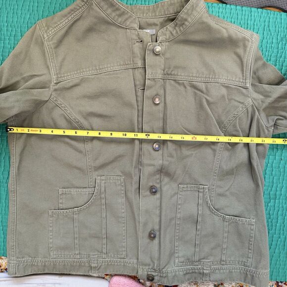 J Jill Jacket 1X XL Army Green Canvas Jacket 2n1 Inner Liner Hoodie Vest Pockets - Picture 4 of 16
